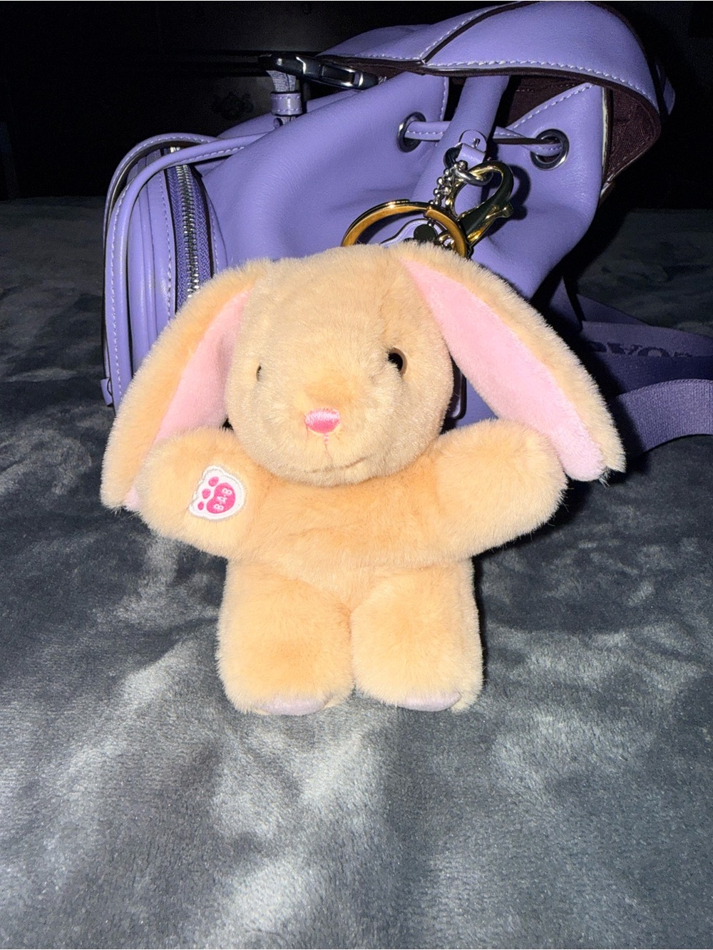 Build-A-Bear Peach Bunny Keychain with Pink Ears